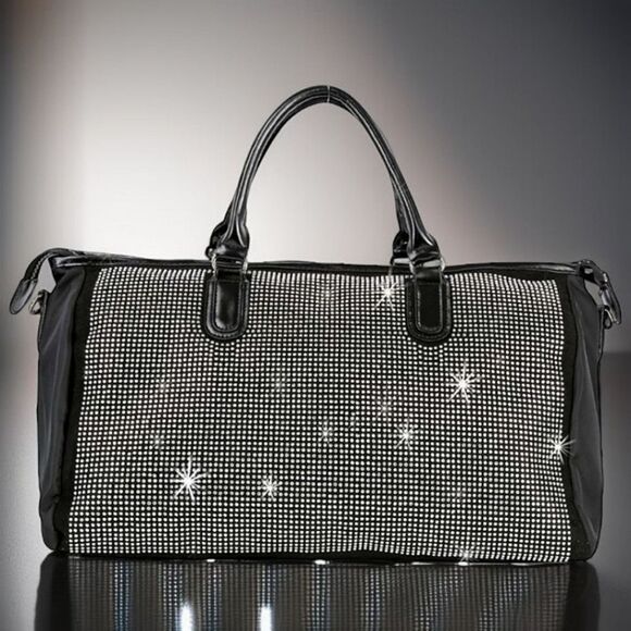 Handbags - SALE Black Duffle Bag Silver Studded Travel Gym Bag Silver Bling Activewear